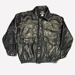 Le World Fine Leather Men's Black patchwork/pigskin Leather Jacket XL